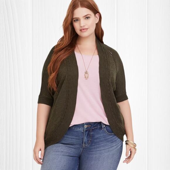 TORRID Pointelle Cardigan Short Sleeve Dolman Sweater - Picture 2 of 14
